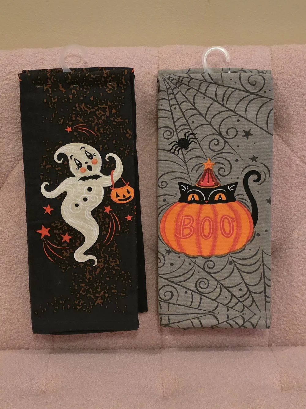 Halloween Ghost & Black Cat In Pumpkin Kitchen Towels